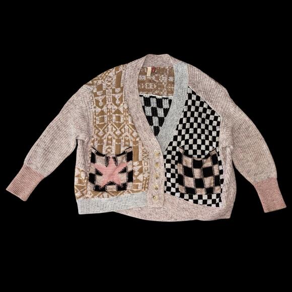 Anthropologie x Pilcro Mash-Up Cardigan Sweater Patchwork Star Checkered Sz S - Picture 3 of 9